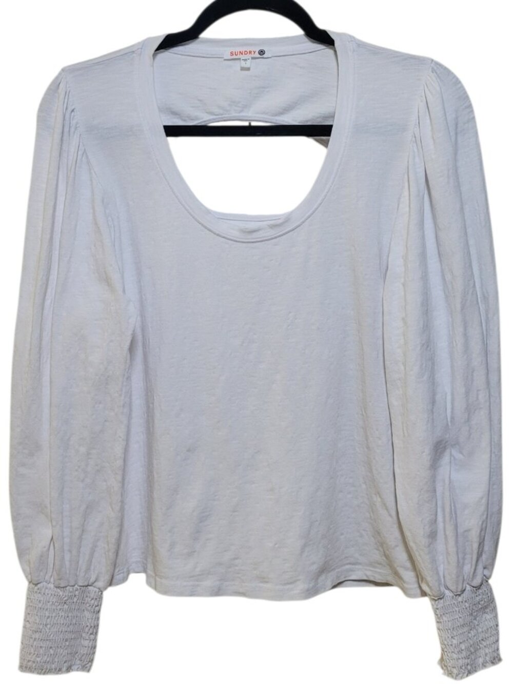 Sundry White Open Back Puff Sleeve Smocked Cuff Blouse Top Coquette Small - Picture 1 of 11